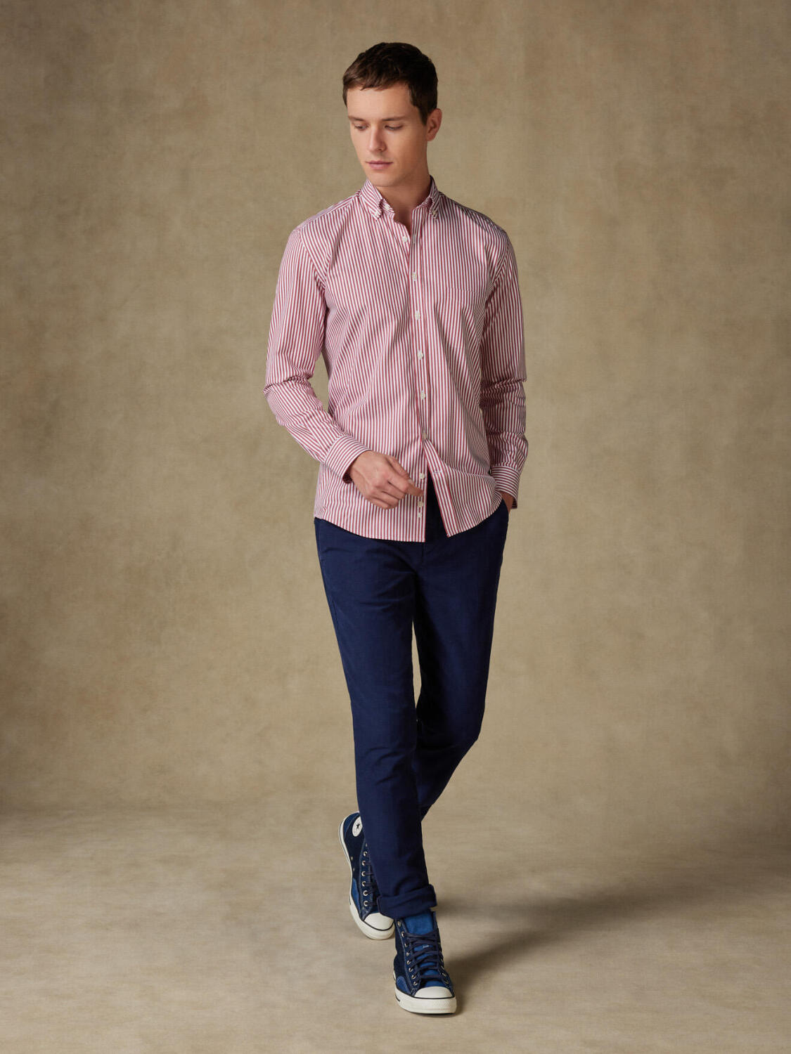 Nick Rood Gestreept Overhemd - Button-down kraag