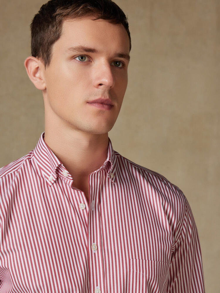 Camisa Nick a rayas rojas - Cuello Abotonado