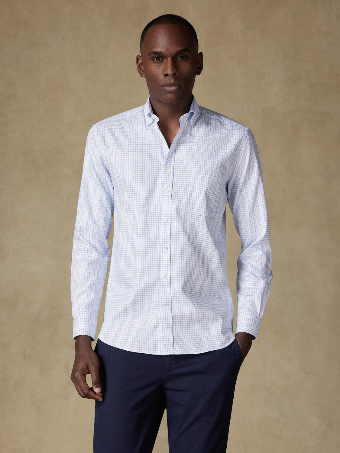 Chemise Oleg à carreaux bleus - Col Boutonné