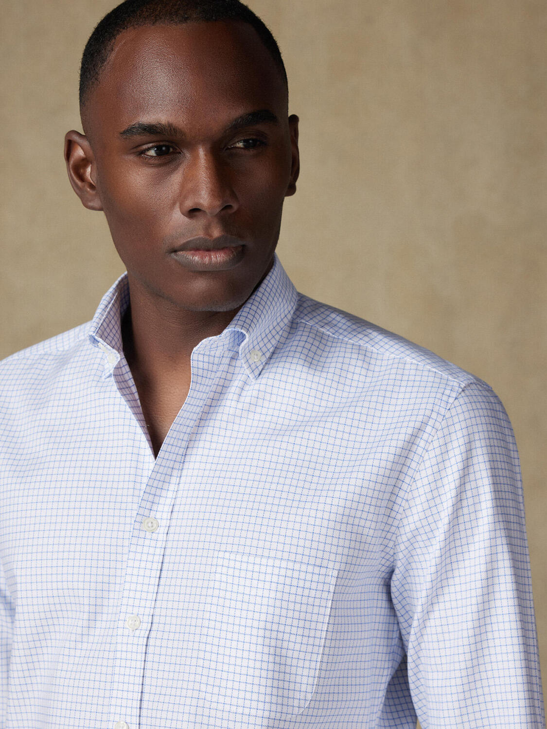 Chemise Oleg à carreaux bleus - Col Boutonné