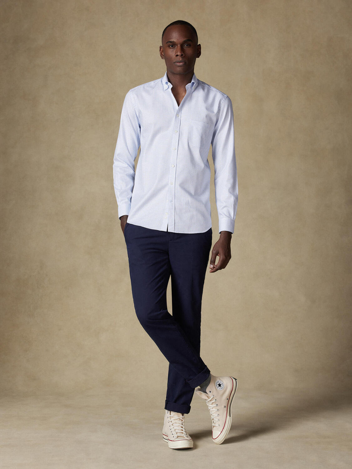 Chemise Oleg à carreaux bleus - Col Boutonné