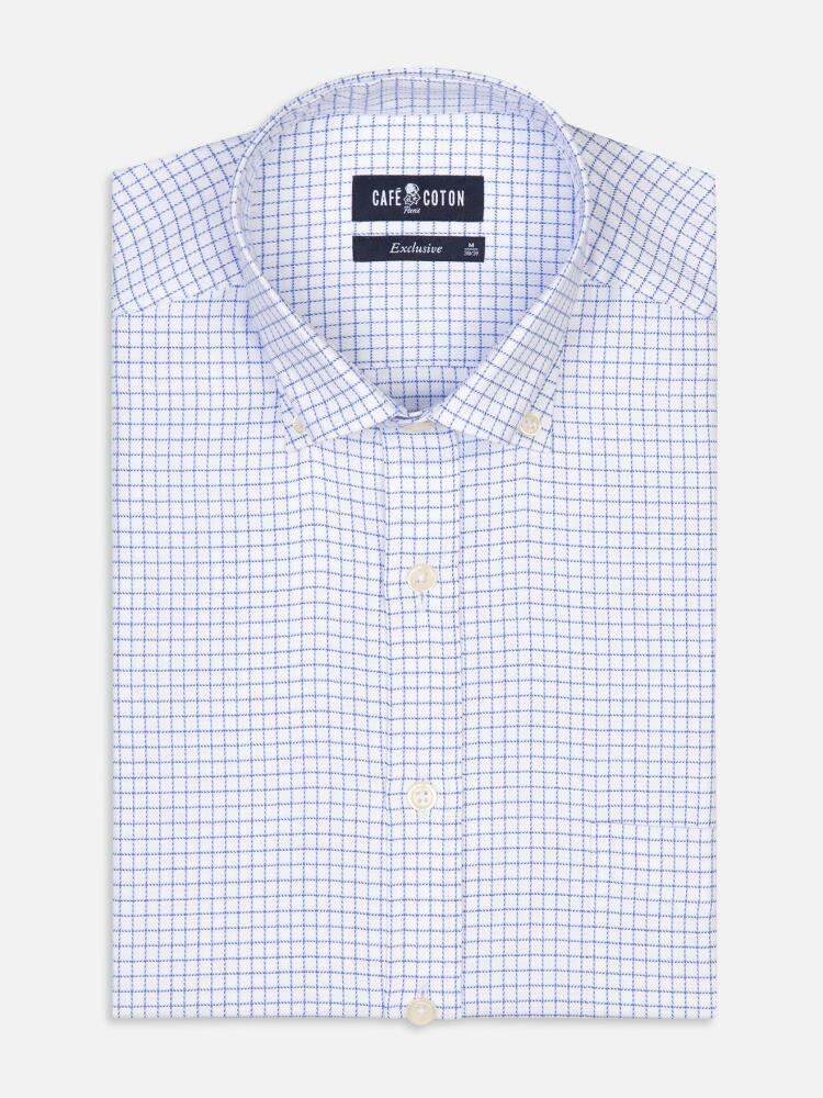 Oleg blue herringbone checked shirt - Button-down collar