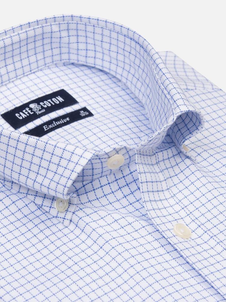 Oleg blue herringbone checked shirt - Button-down collar