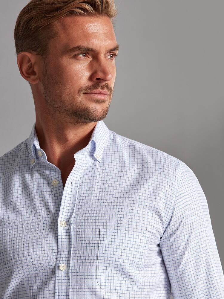 Oleg blue herringbone checked shirt - Button-down collar