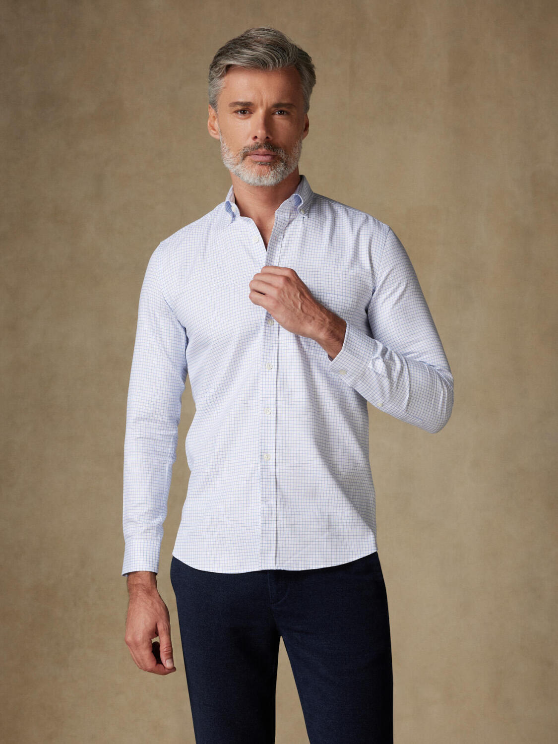 Chemise Oleg à carreaux bleus - Col Boutonné