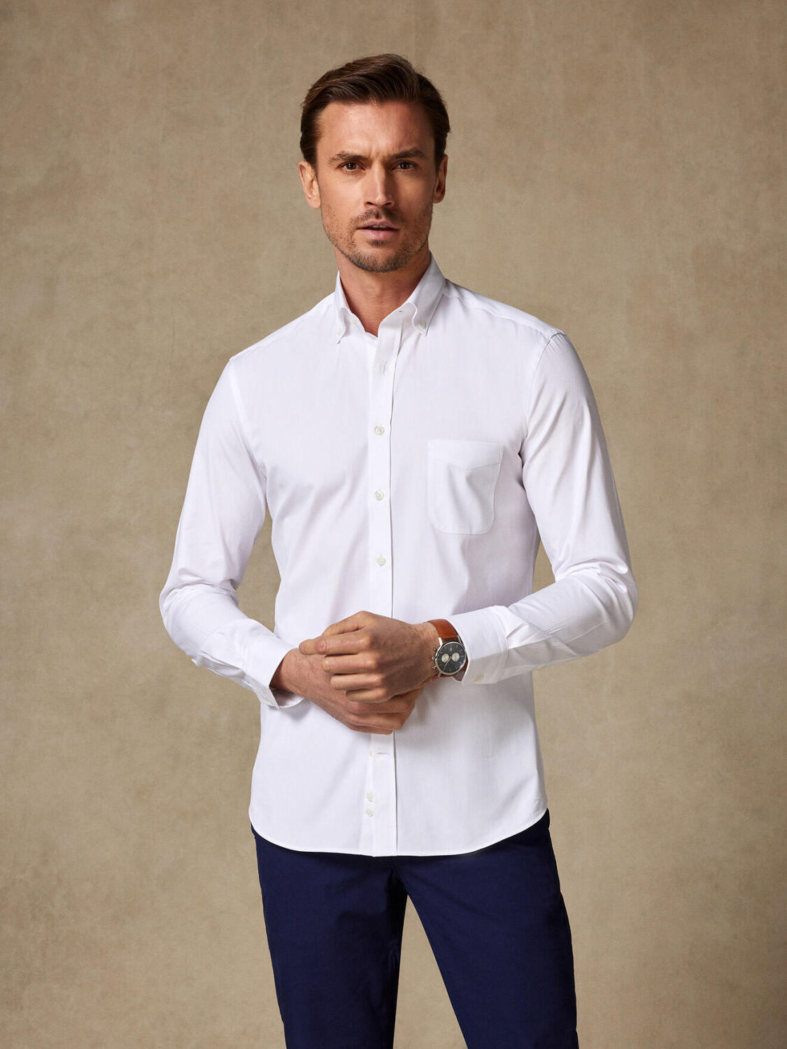 Wit speldenprik overhemd - Button-down kraag