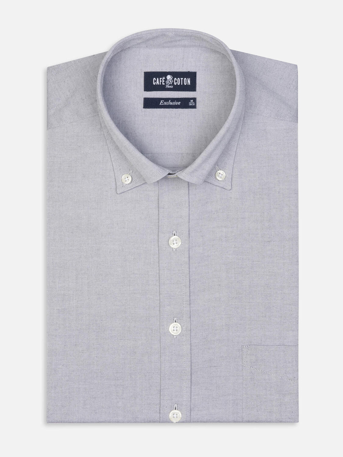 Chemise en pin point gris  - Col Boutonné