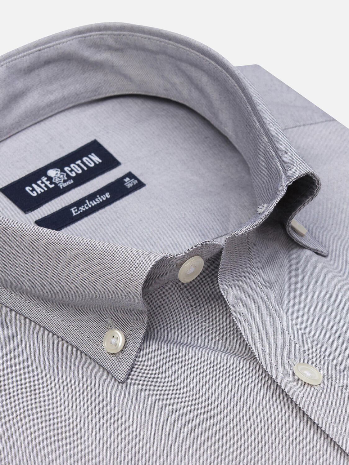 Chemise en pin point gris  - Col Boutonné