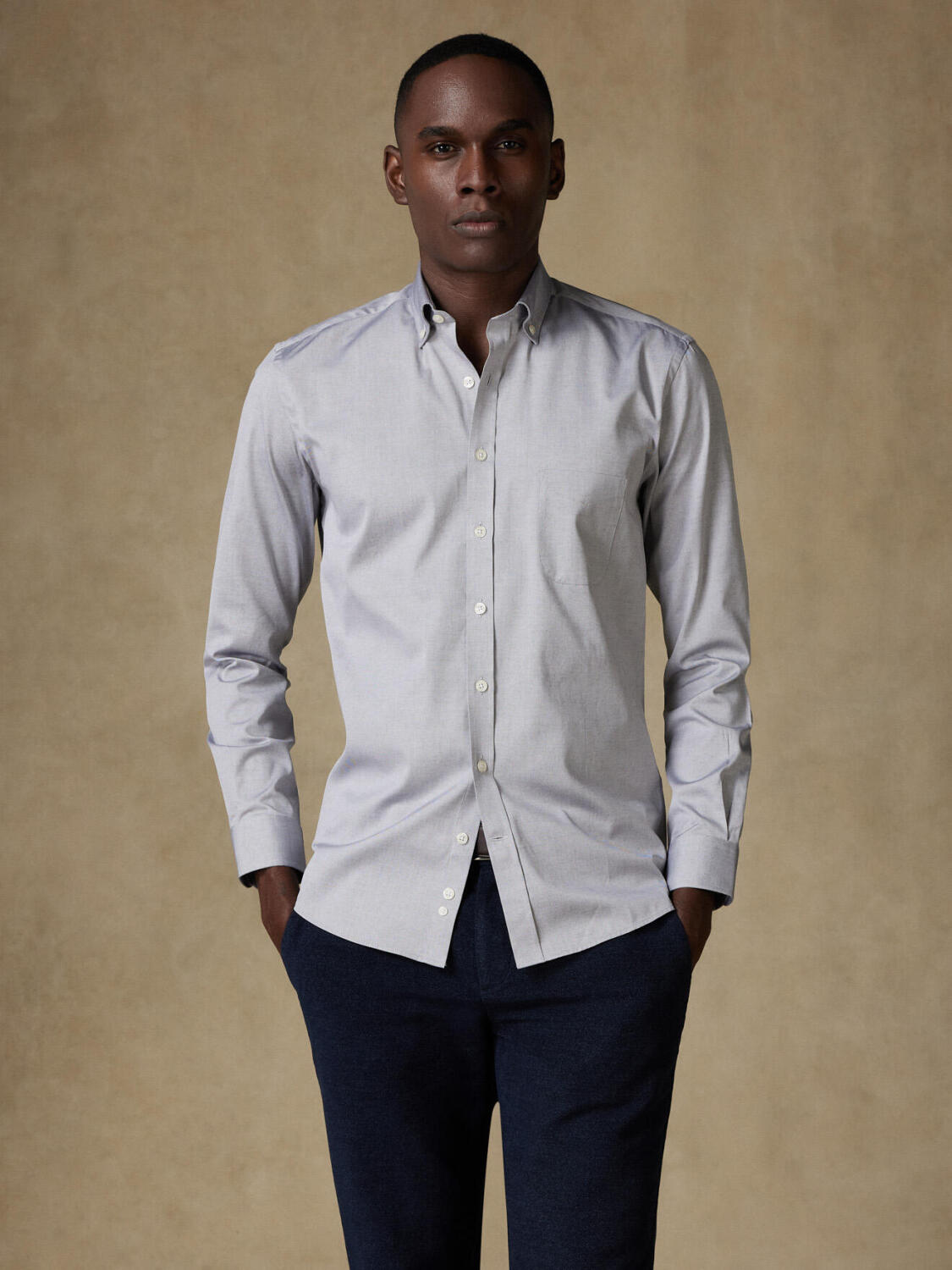 Chemise en pin point gris  - Col Boutonné