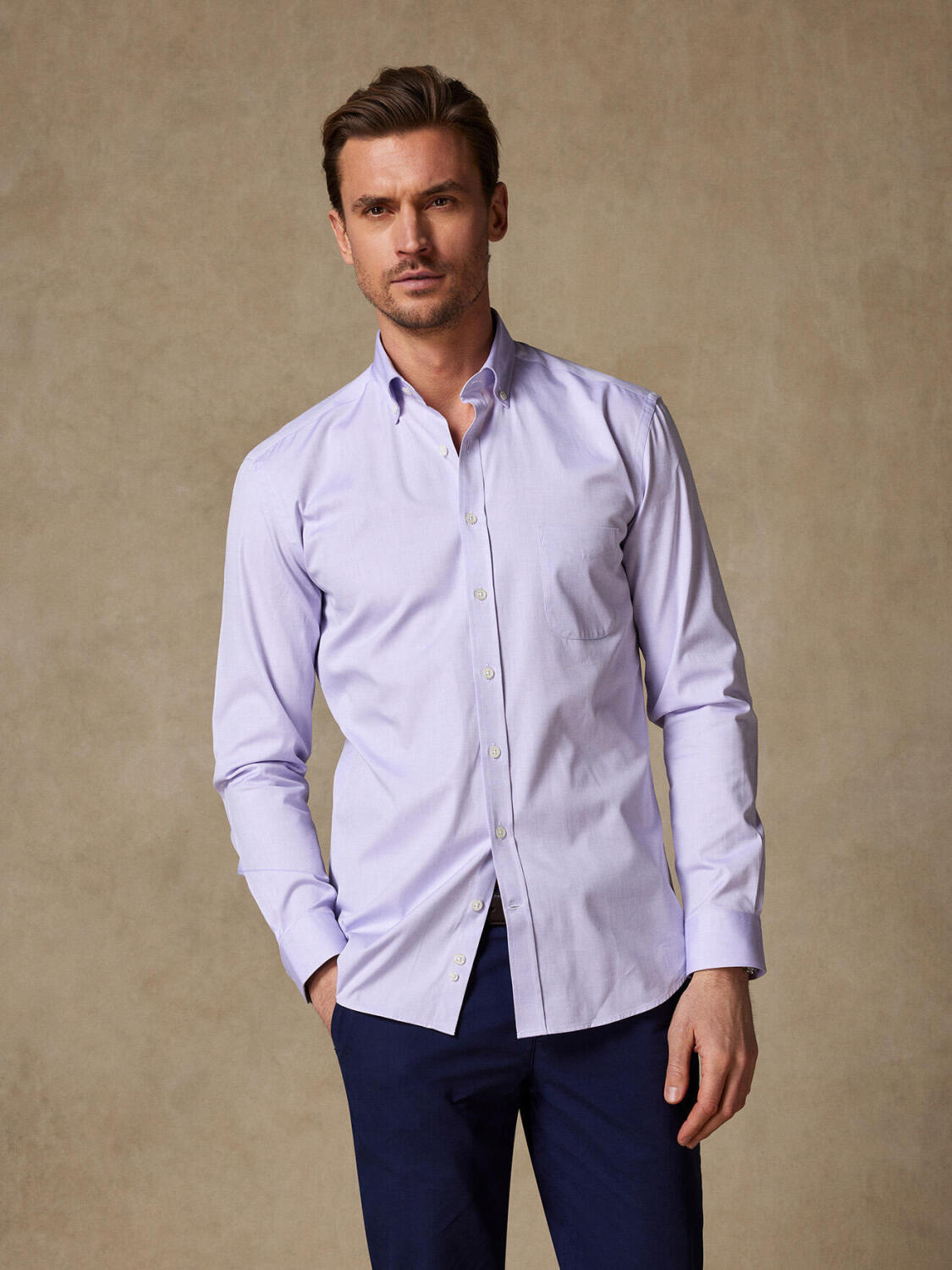 Chemise en pin point parme - Col Boutonné