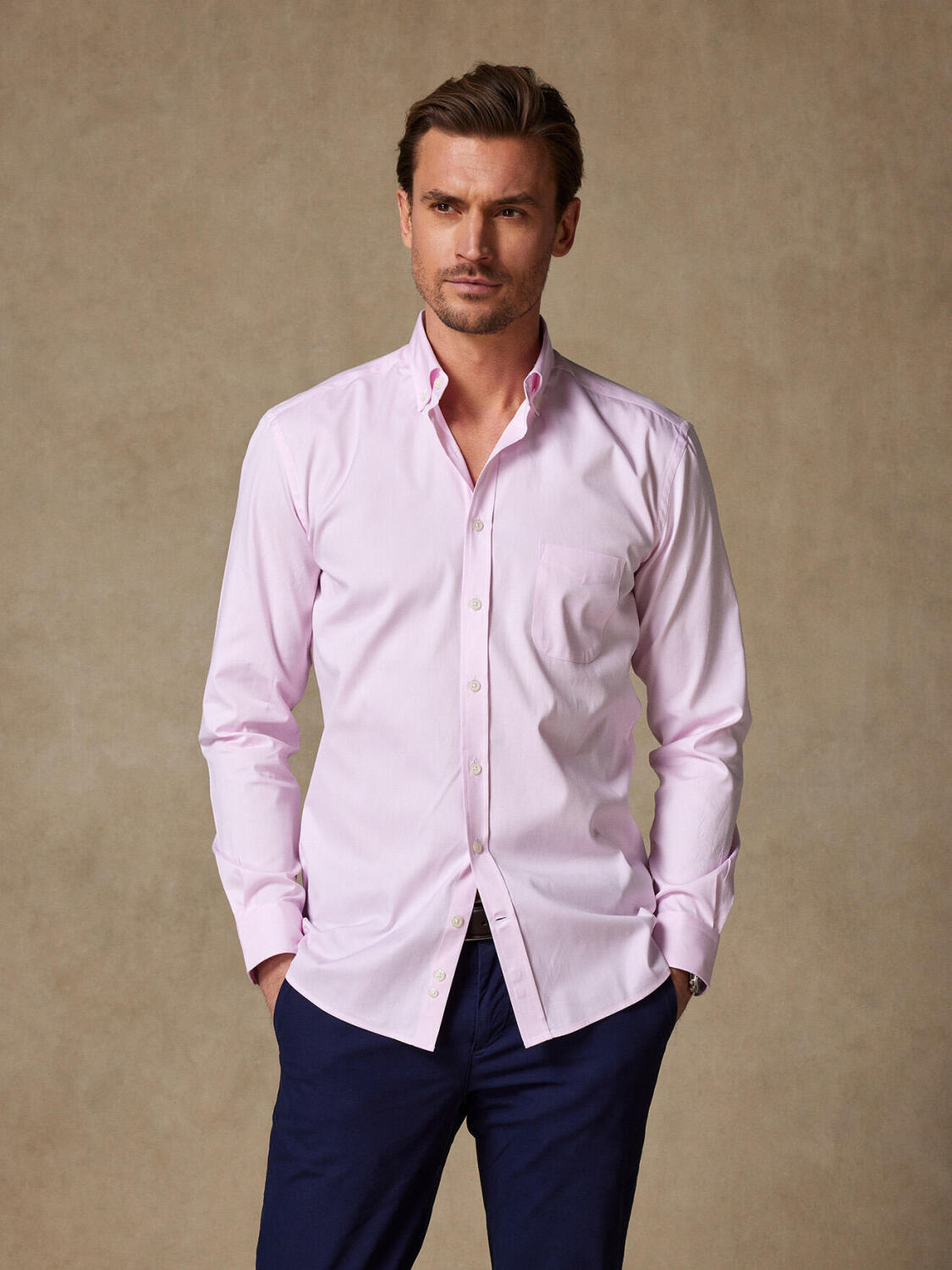 Roze pin point overhemd - Button-down kraag