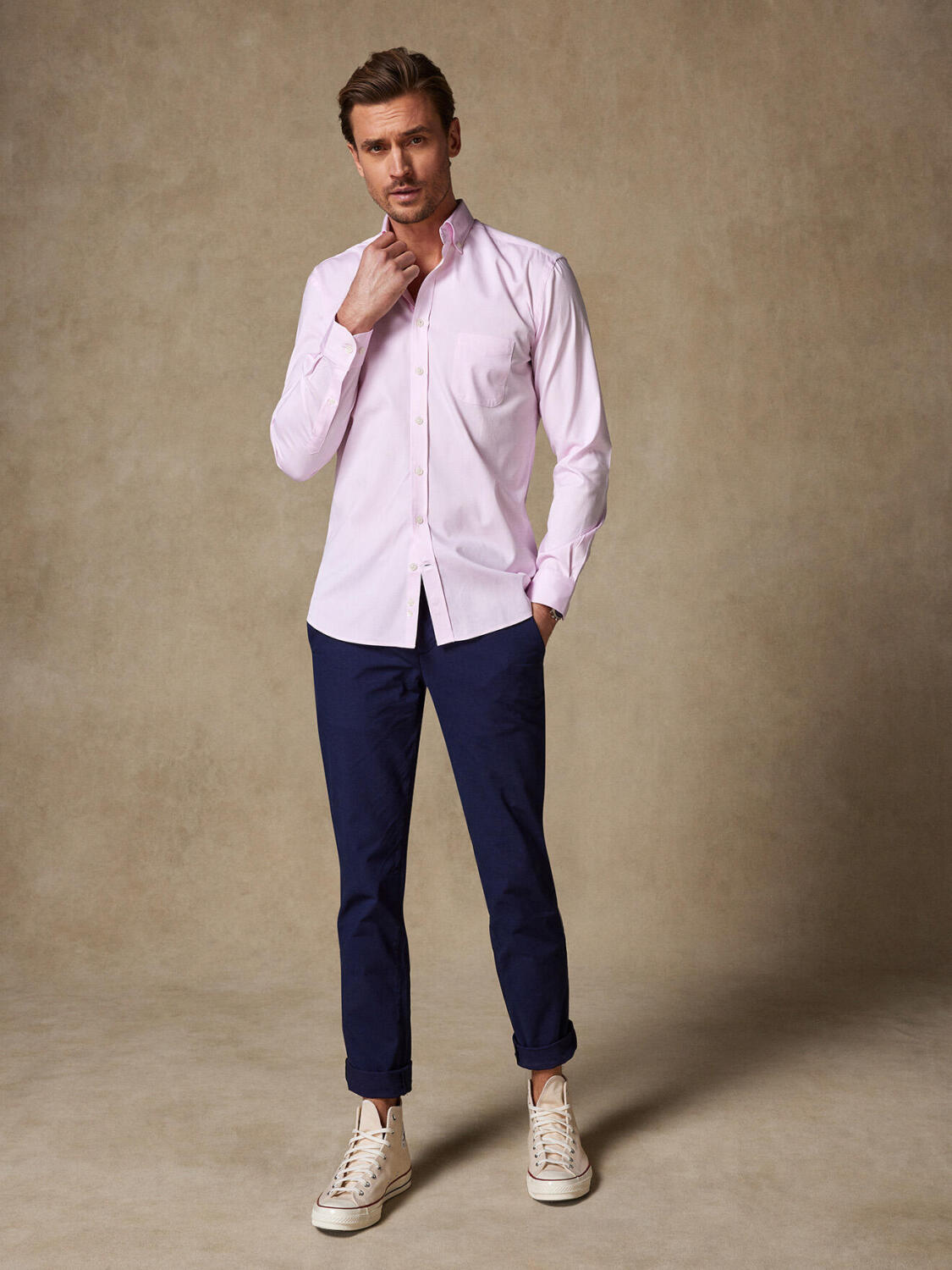 Roze pin point overhemd - Button-down kraag