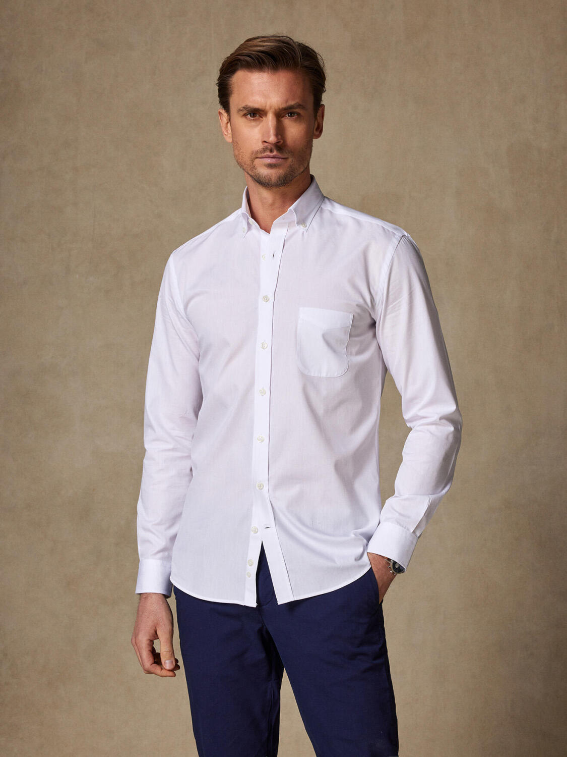 Wit poplin overhemd - Buttondown kraag