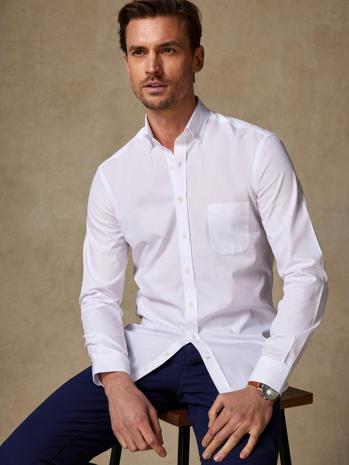 Wit poplin overhemd - Buttondown kraag