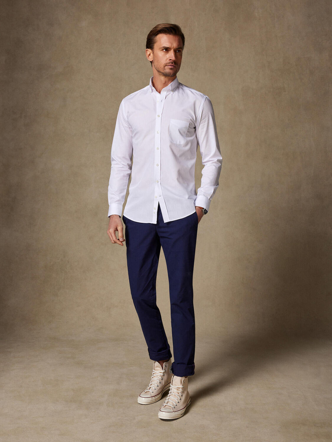 Wit poplin overhemd - Buttondown kraag