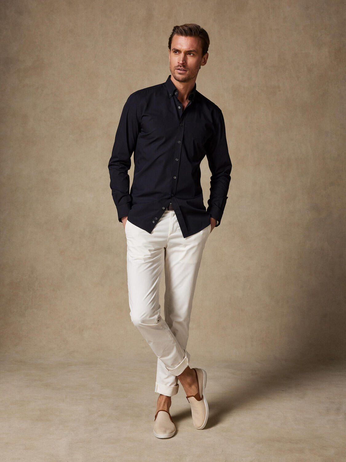 Zwart popeline overhemd - Button-down kraag