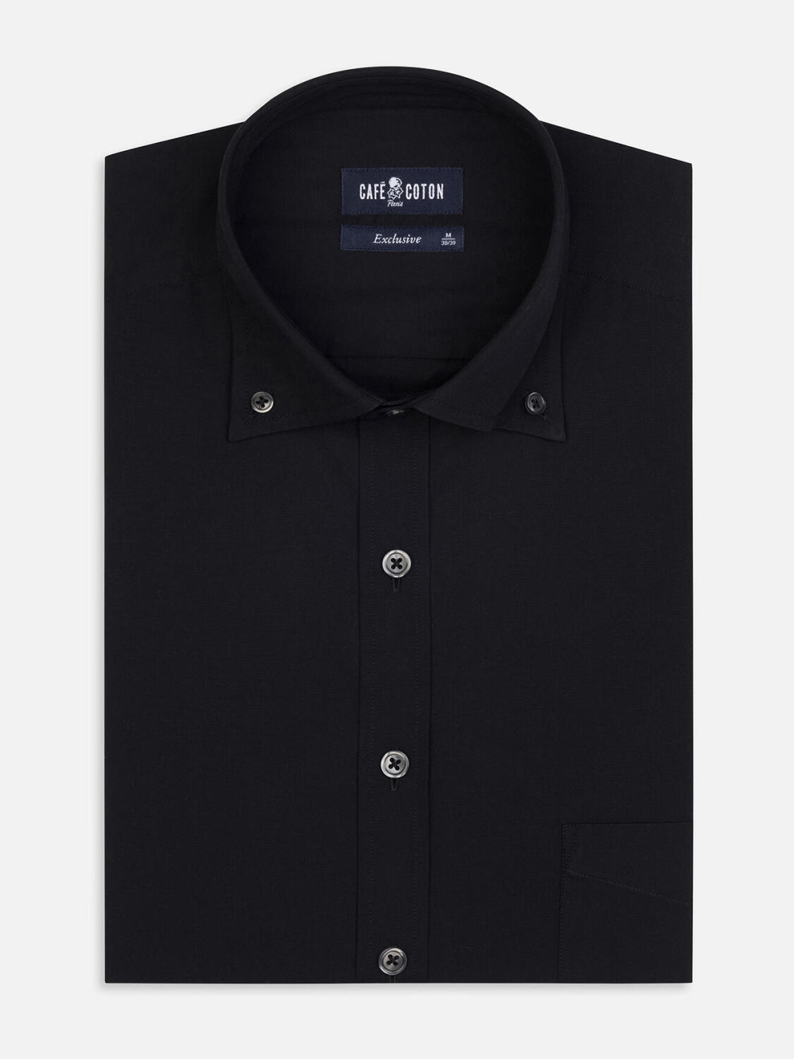 Zwart popeline overhemd - Button-down kraag