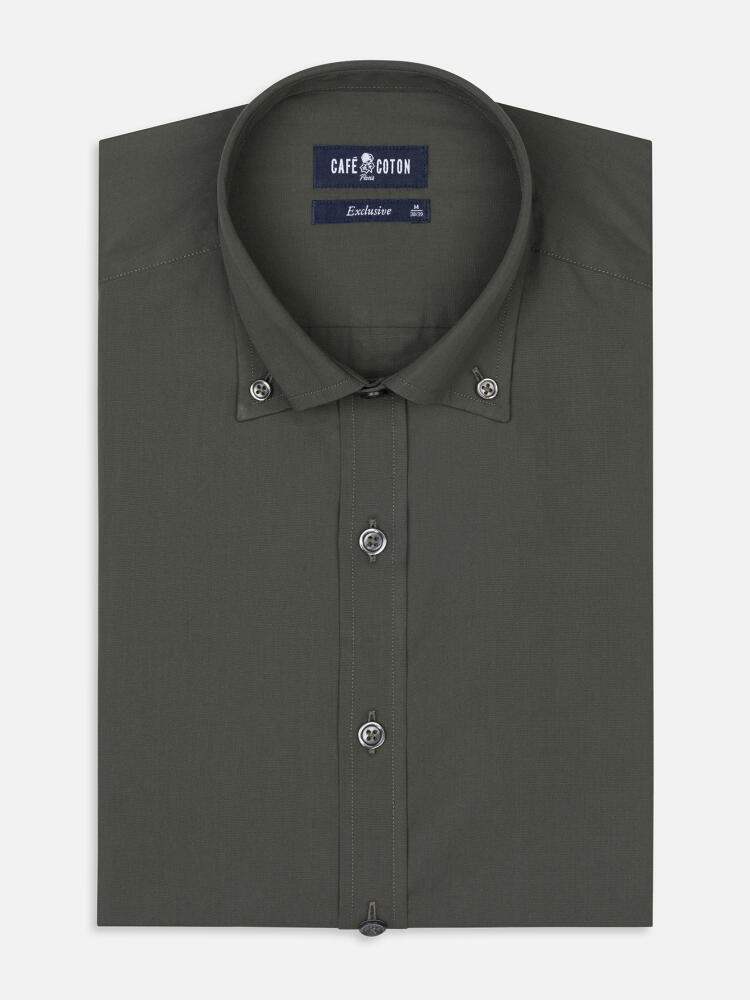 Khaki-Popeline-Hemd - Button down Kragen