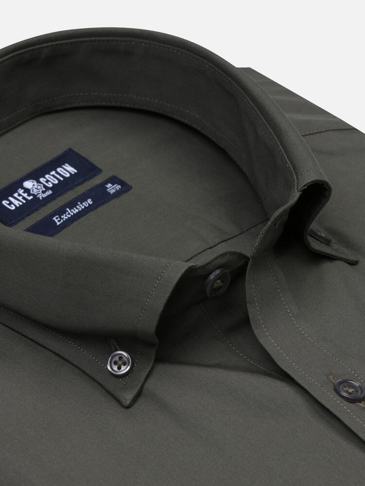 Khaki-Popeline-Hemd - Button down Kragen