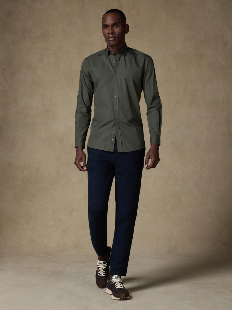 Khaki-Popeline-Hemd - Button down Kragen