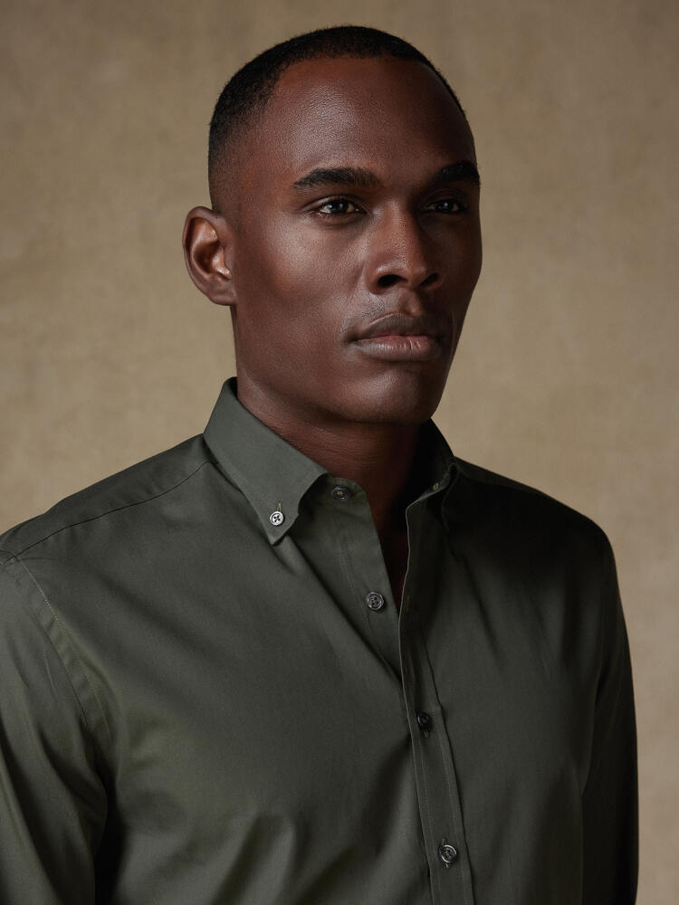 Khaki-Popeline-Hemd - Button down Kragen