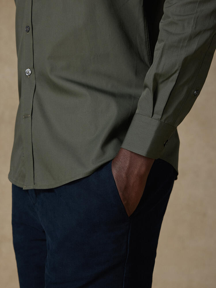 Khaki-Popeline-Hemd - Button down Kragen