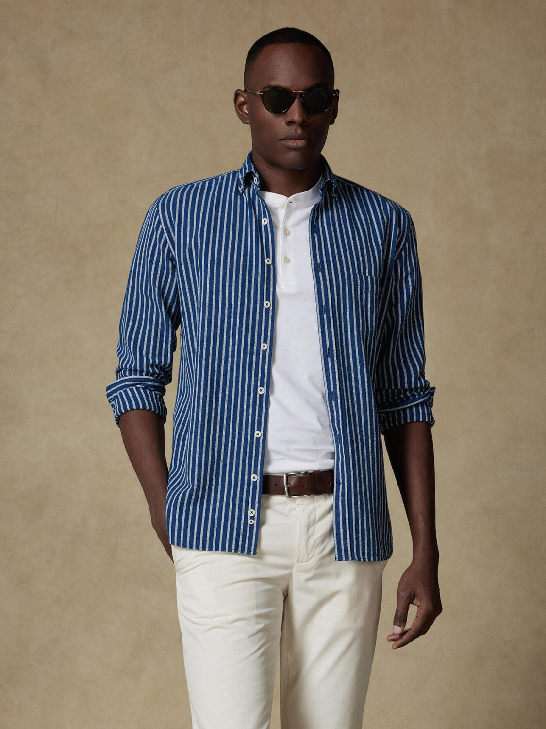 Chemise Rag à rayures indigo  - Col Boutonné