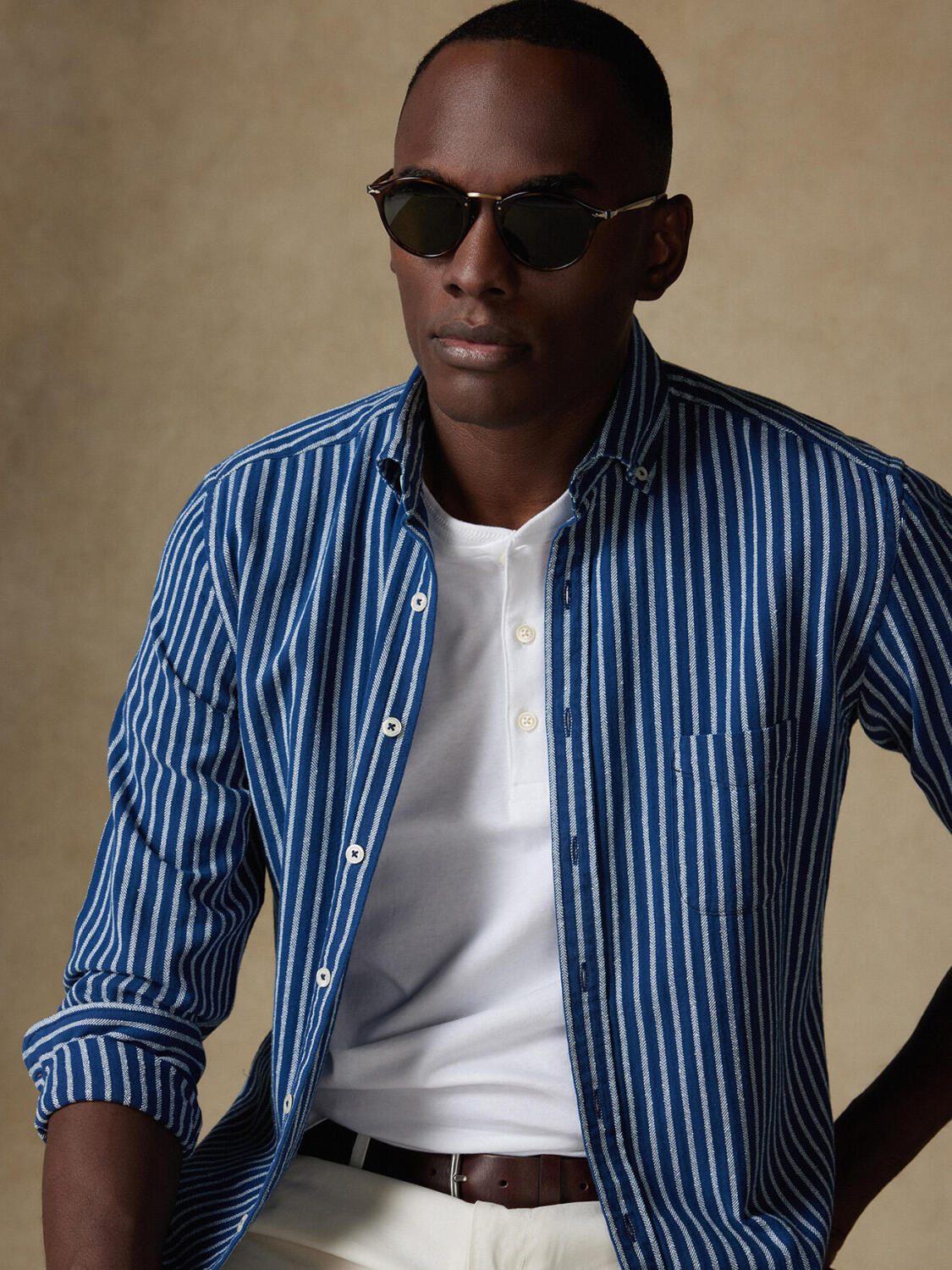 Chemise Rag à rayures indigo  - Col Boutonné