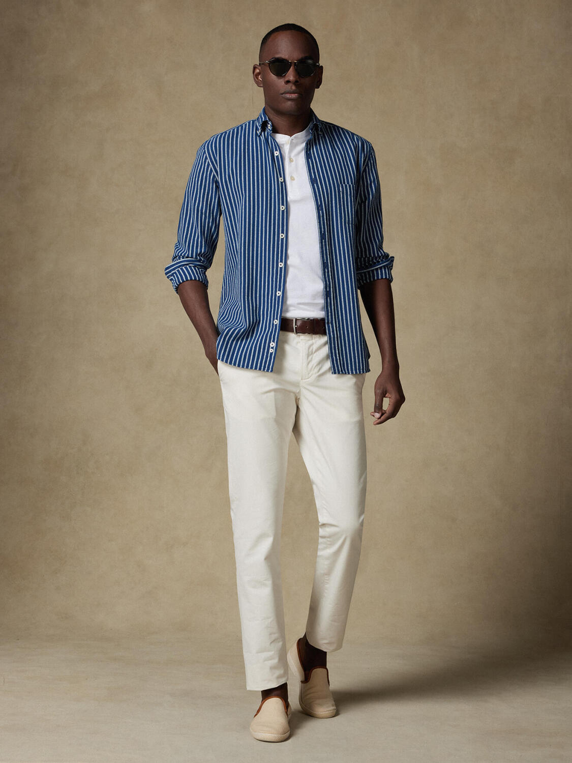 Chemise Rag à rayures indigo  - Col Boutonné