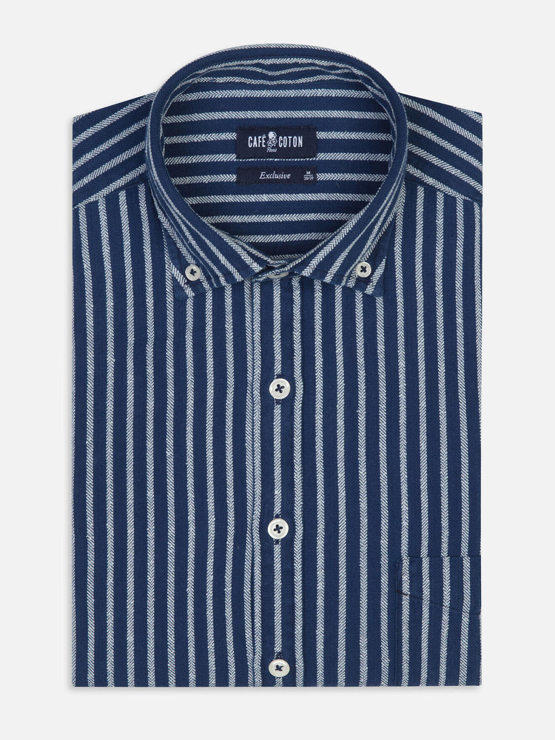 Chemise Rag à rayures indigo  - Col Boutonné