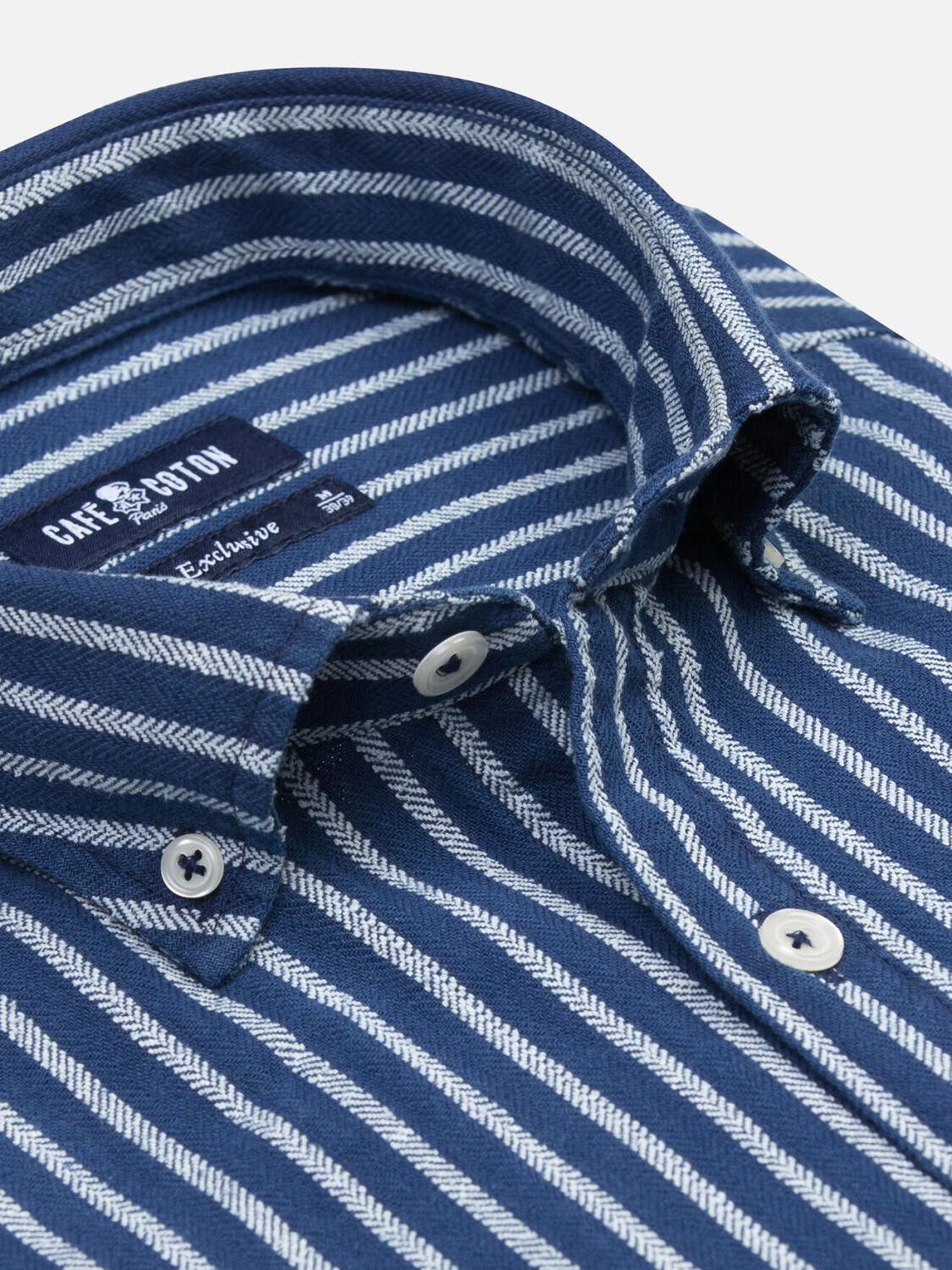 Chemise Rag à rayures indigo  - Col Boutonné