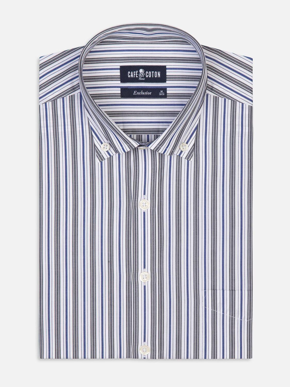 Riley navy and grey striped shirt - Button-down collar
