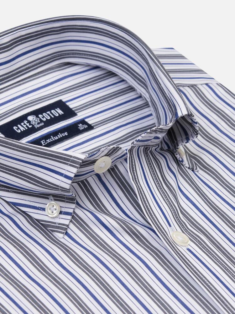 Chemise Riley à rayures marine et grises - Col Boutonné