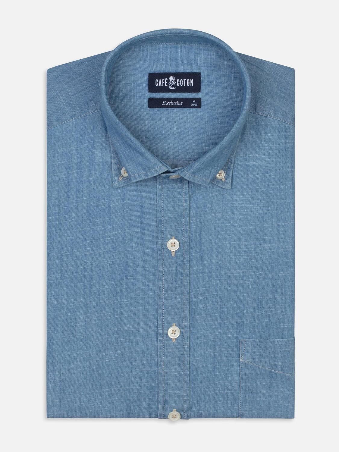 Chemise en denim ring-ring clair - Col Boutonn&eacute;