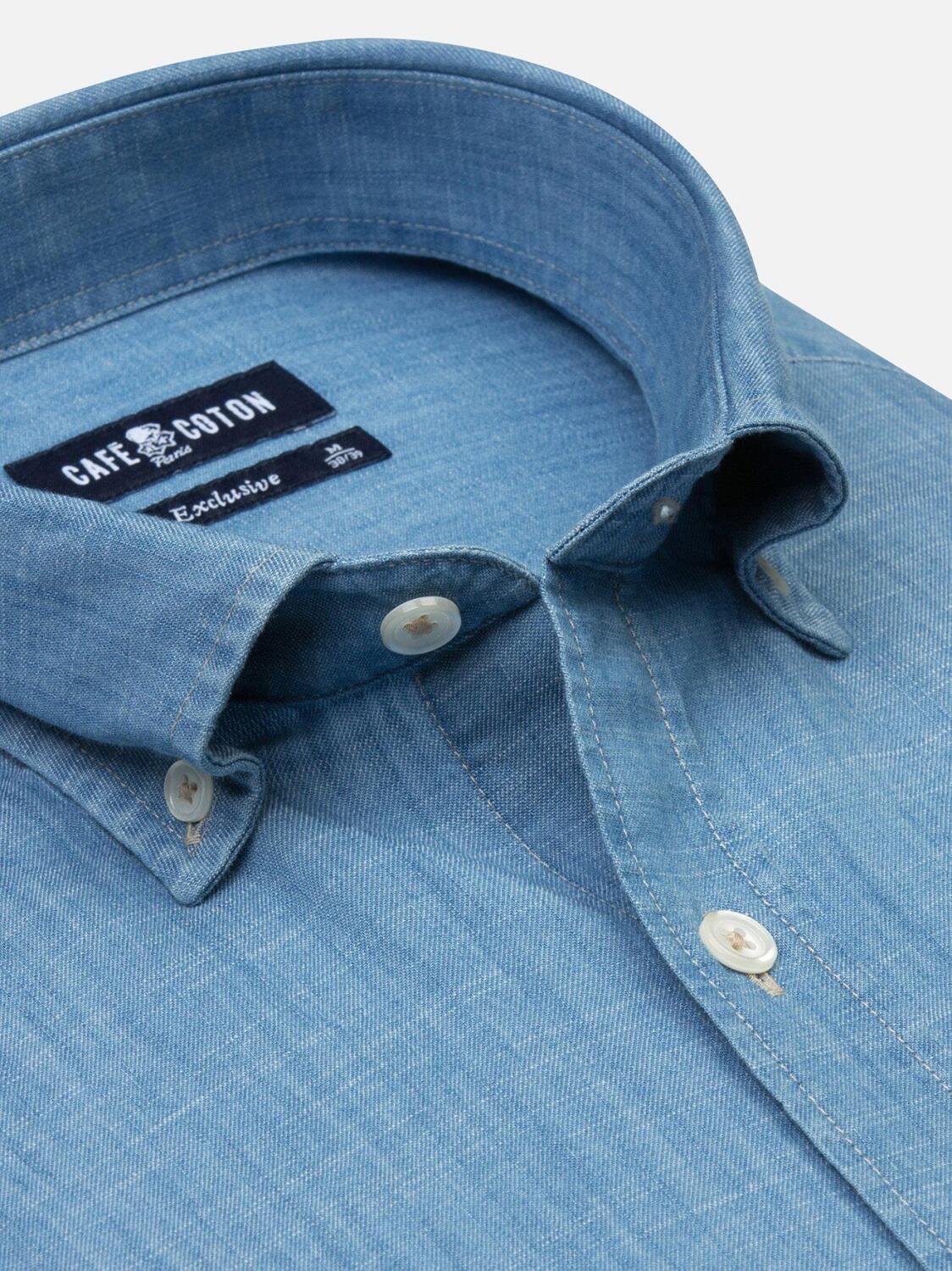 Chemise en denim ring-ring clair - Col Boutonn&eacute;