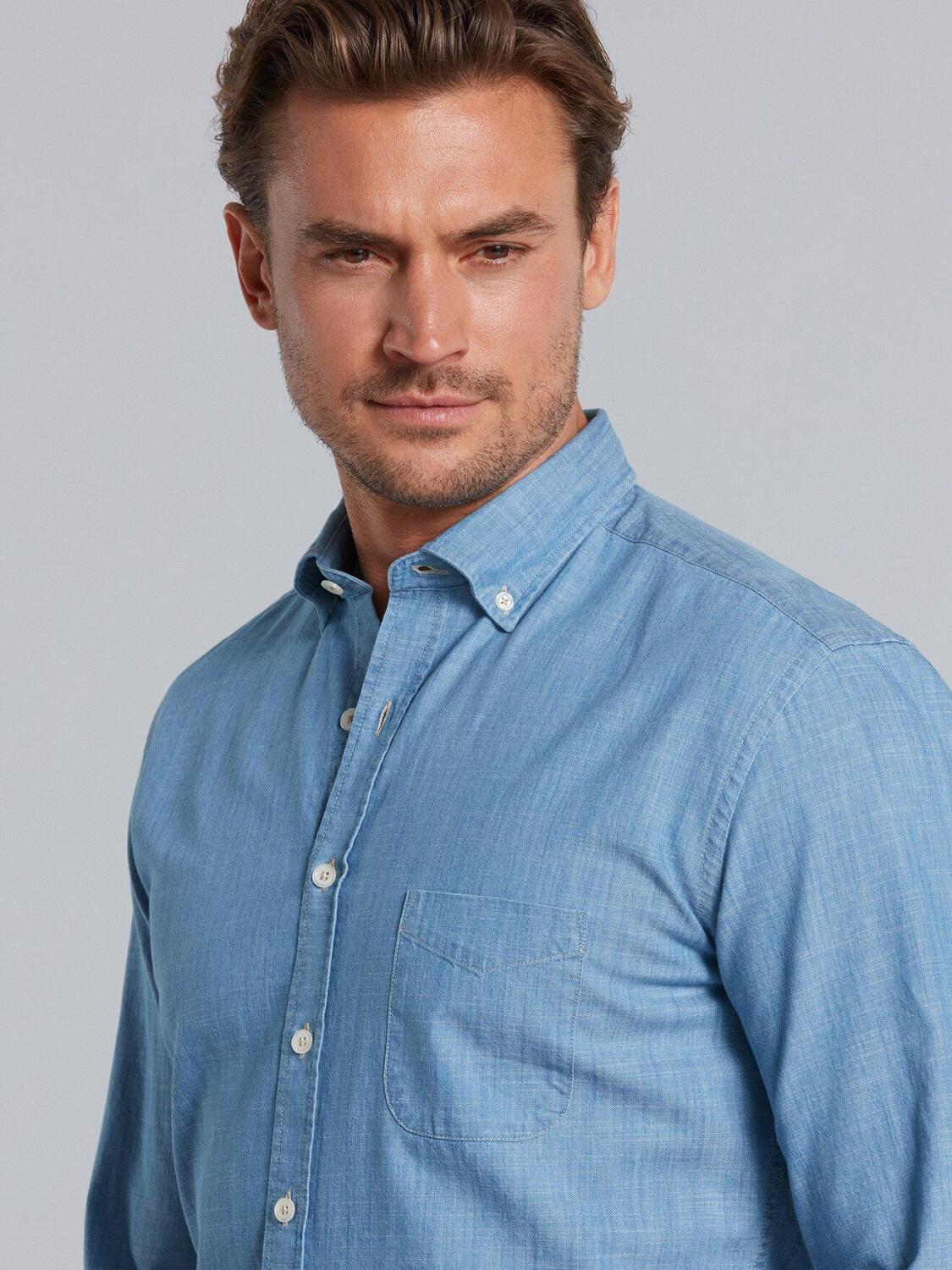 Chemise en denim ring-ring clair - Col Boutonn&eacute;