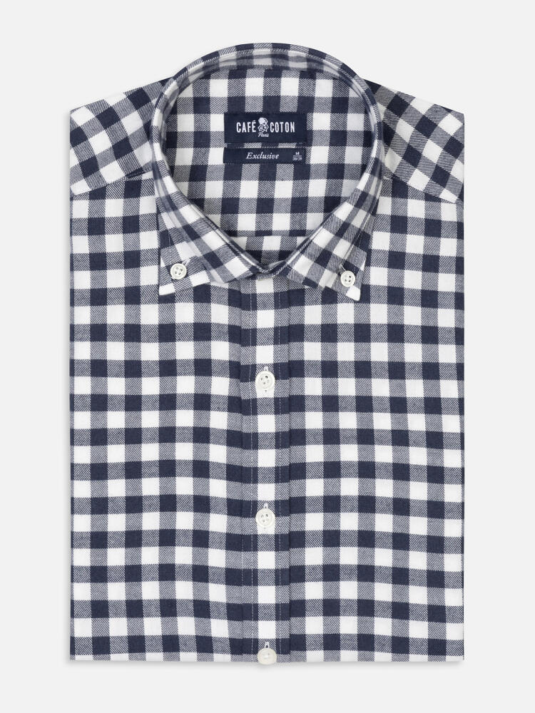 Chemise Rob en flanelle à carreaux marine - Col Boutonné