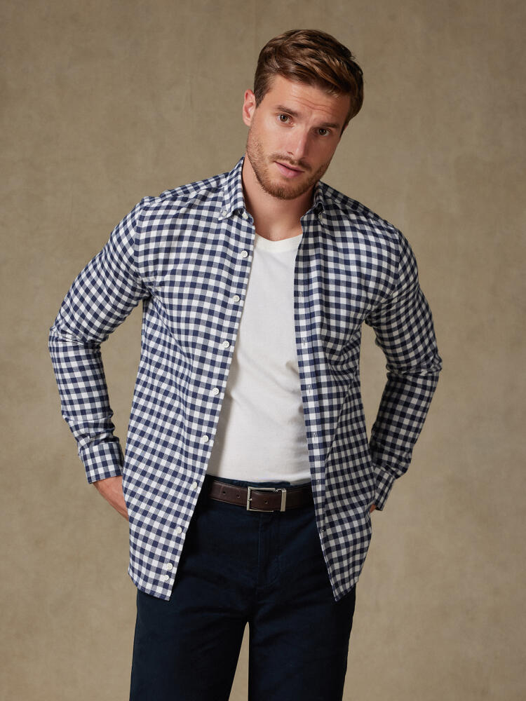 Rob Flanellhemd, kariert, navy - Button down Kragen