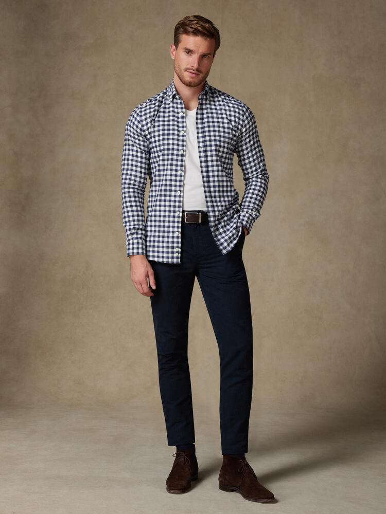 Chemise Rob en flanelle à carreaux marine - Col Boutonné