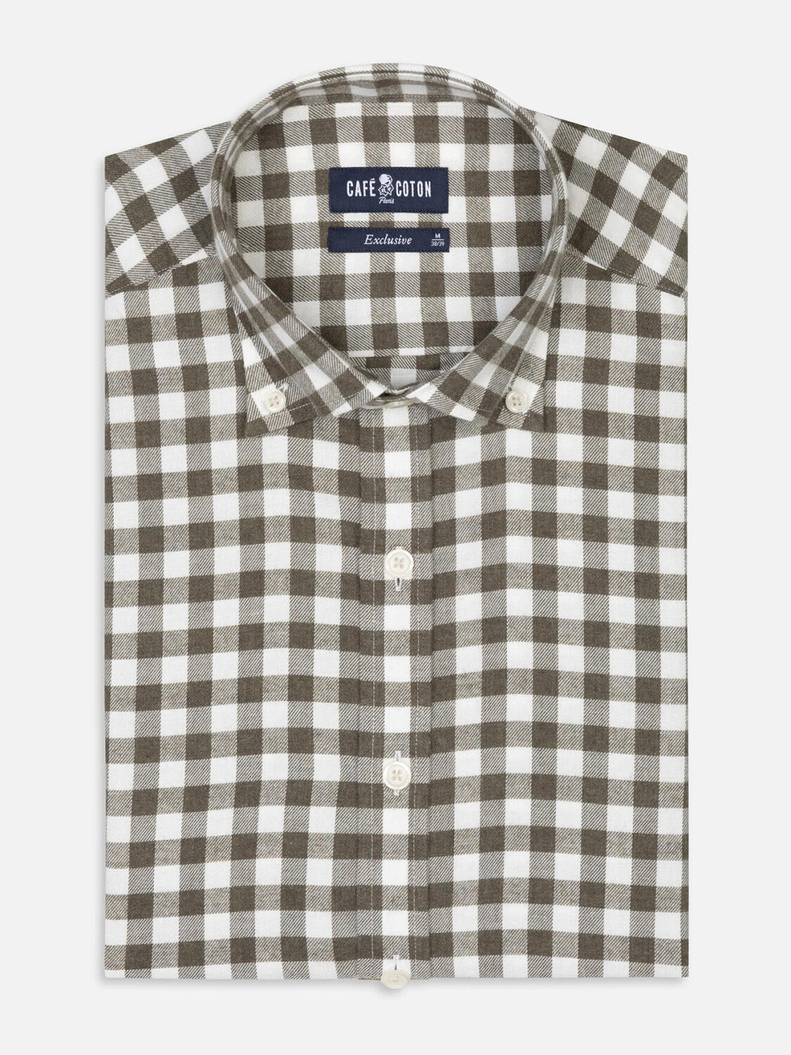 Rob Geruit Flanellen Overhemd Khaki - Button down Kraag