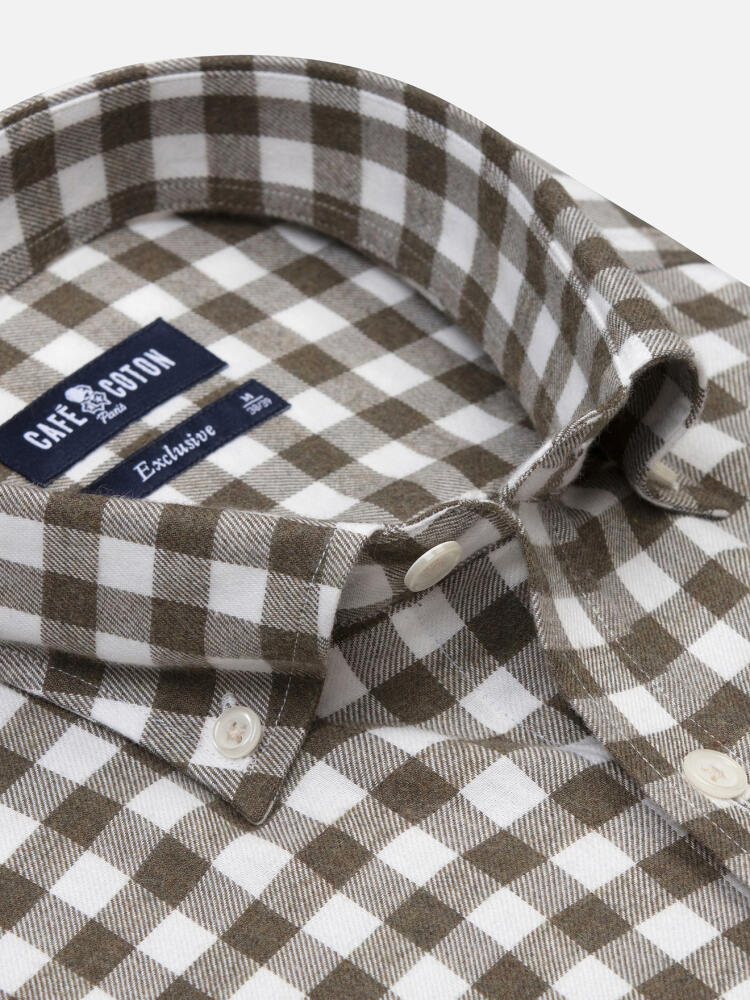 Rob Khaki Checkered Flannel shirt - Buttoned down collar