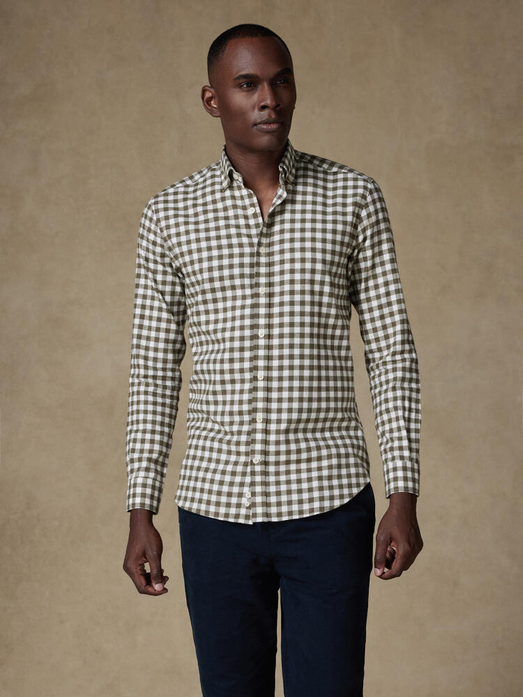 Rob Khaki kariertes Flanellhemd - Button down Kragen