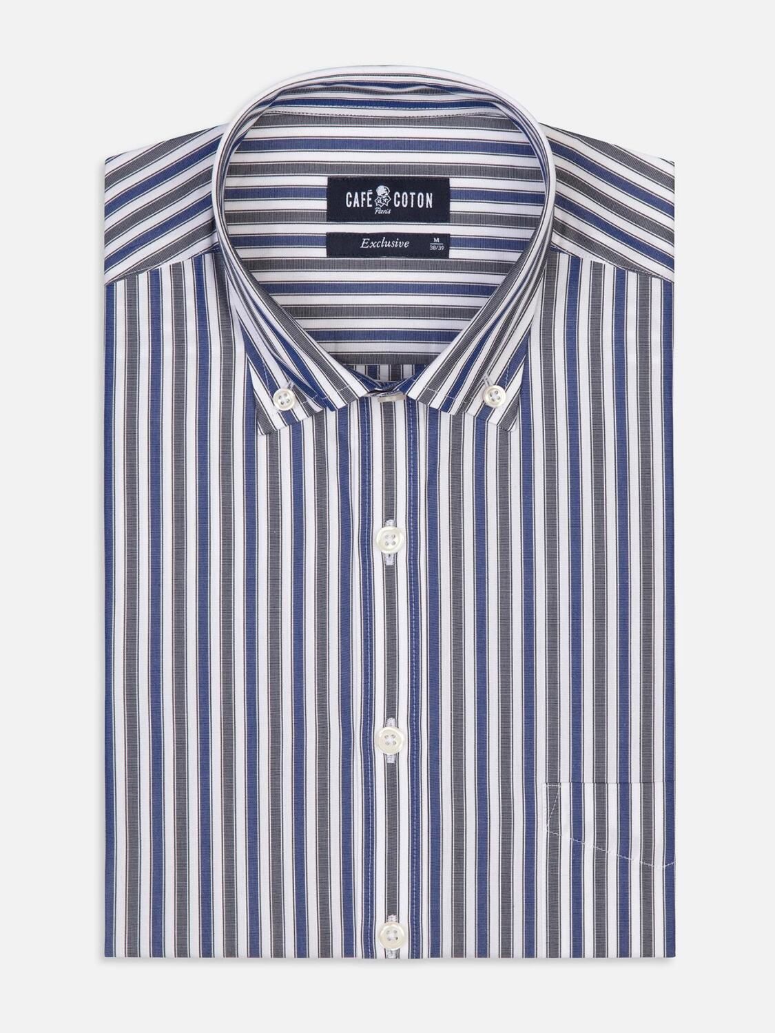 Robin marineblauw en grijs gestreept overhemd - Buttoned kraag