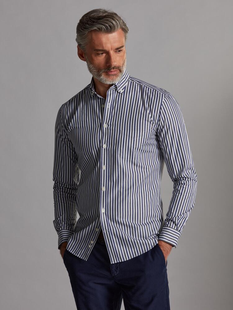 Robin navy and grey striped shirt - Button-down collar