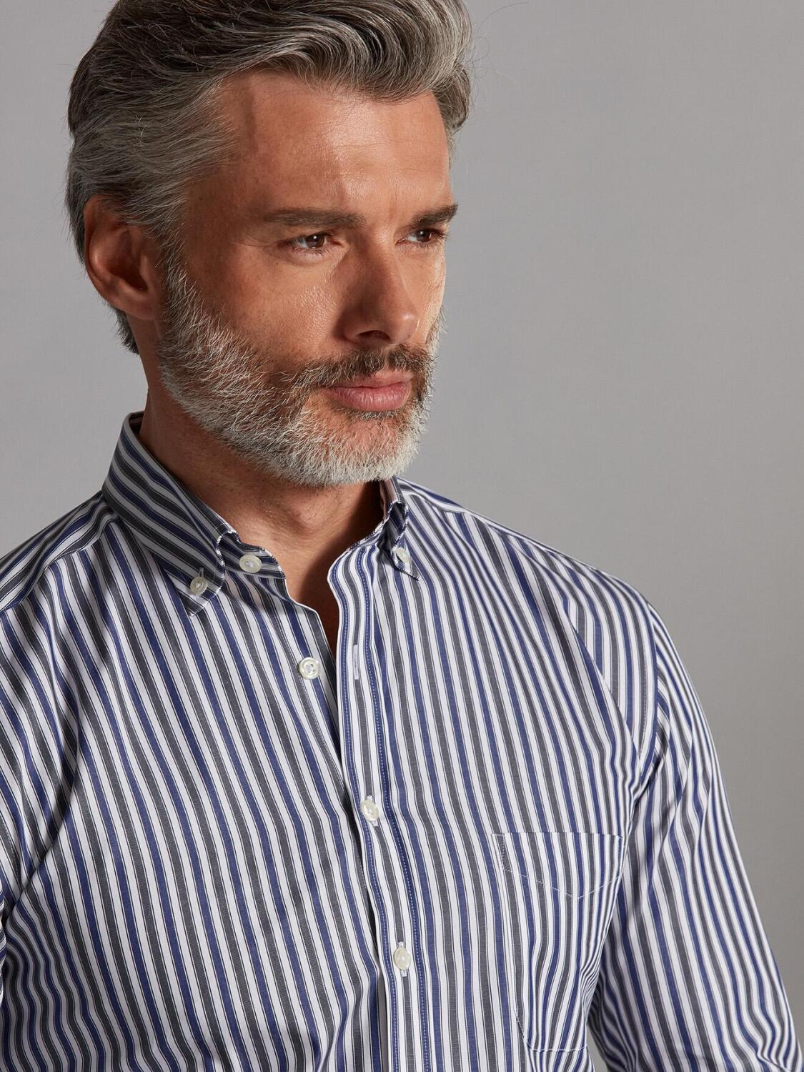 Robin marineblauw en grijs gestreept overhemd - Buttoned kraag