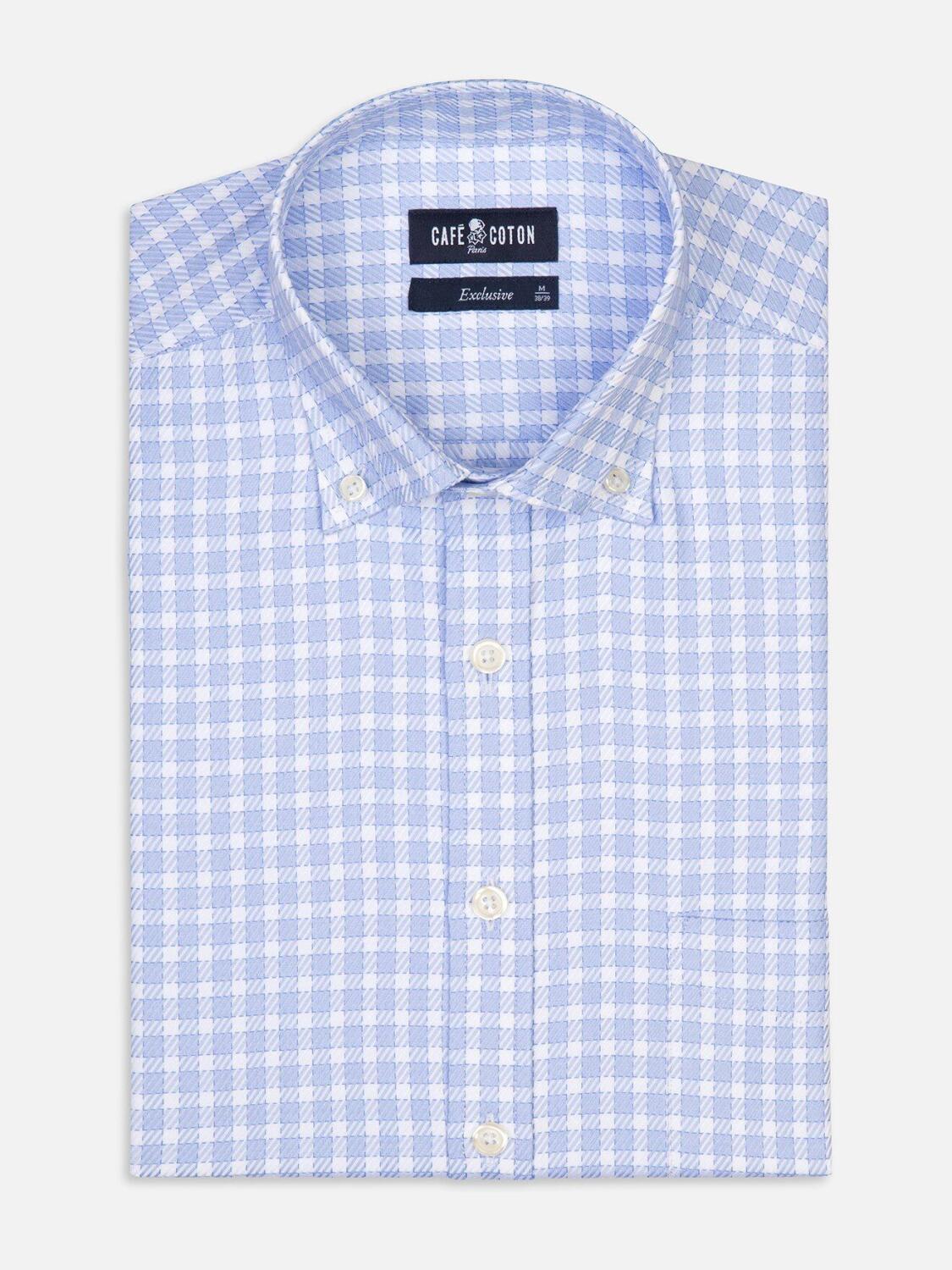 Rod sky blue checked shirt - Button-down collar