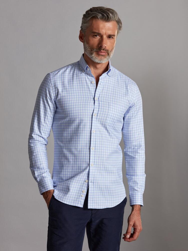 Chemise Rod à carreaux ciel - Col Boutonné