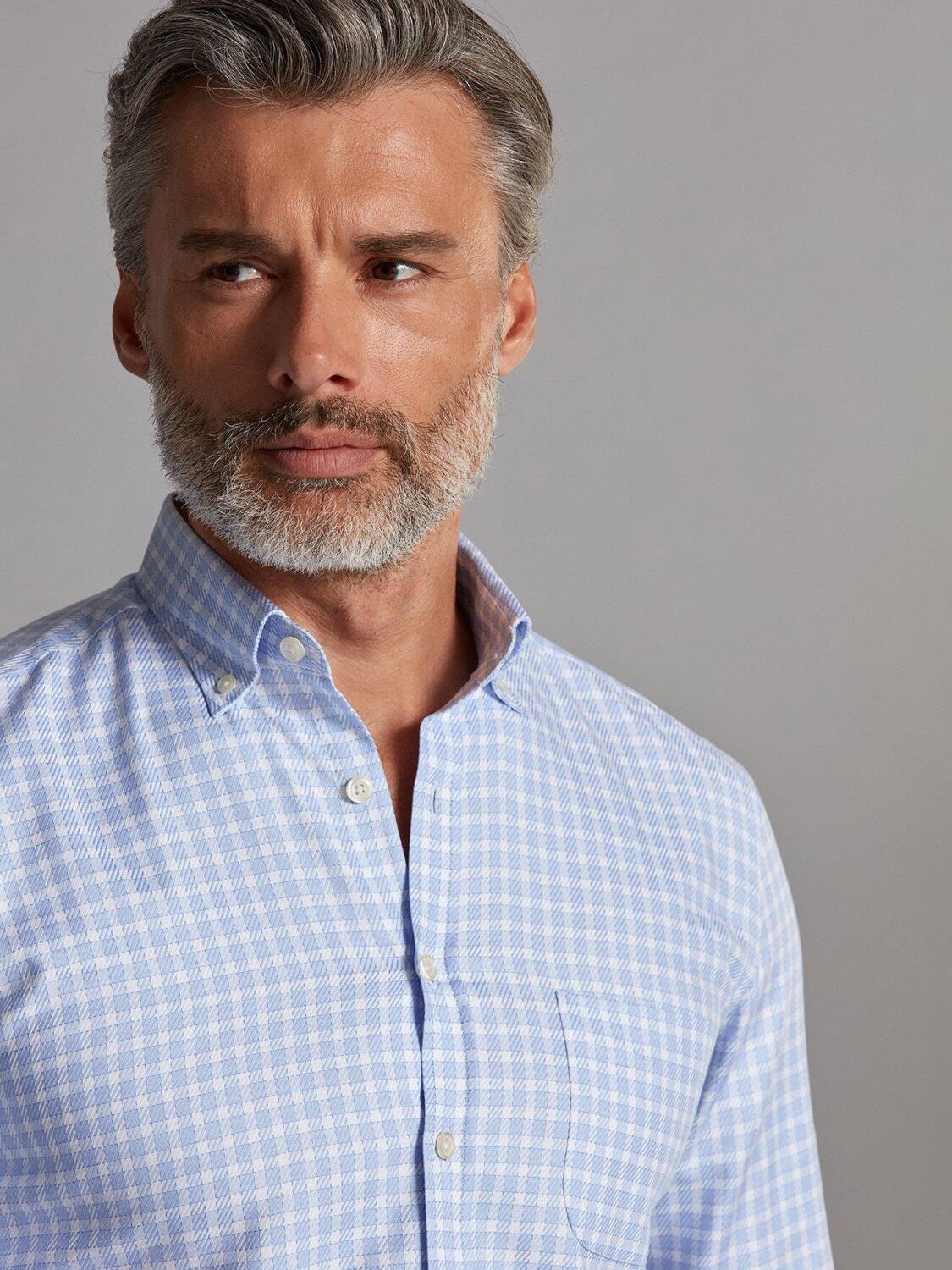 Rod sky blue checked shirt - Button-down collar