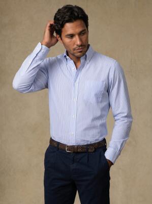 Sawyer Sky Blue Striped Shirt - Button-Down Collar