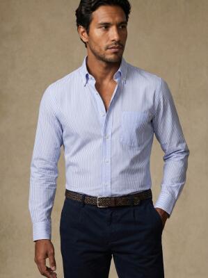 Sawyer Sky Blue Striped Shirt - Button-Down Collar